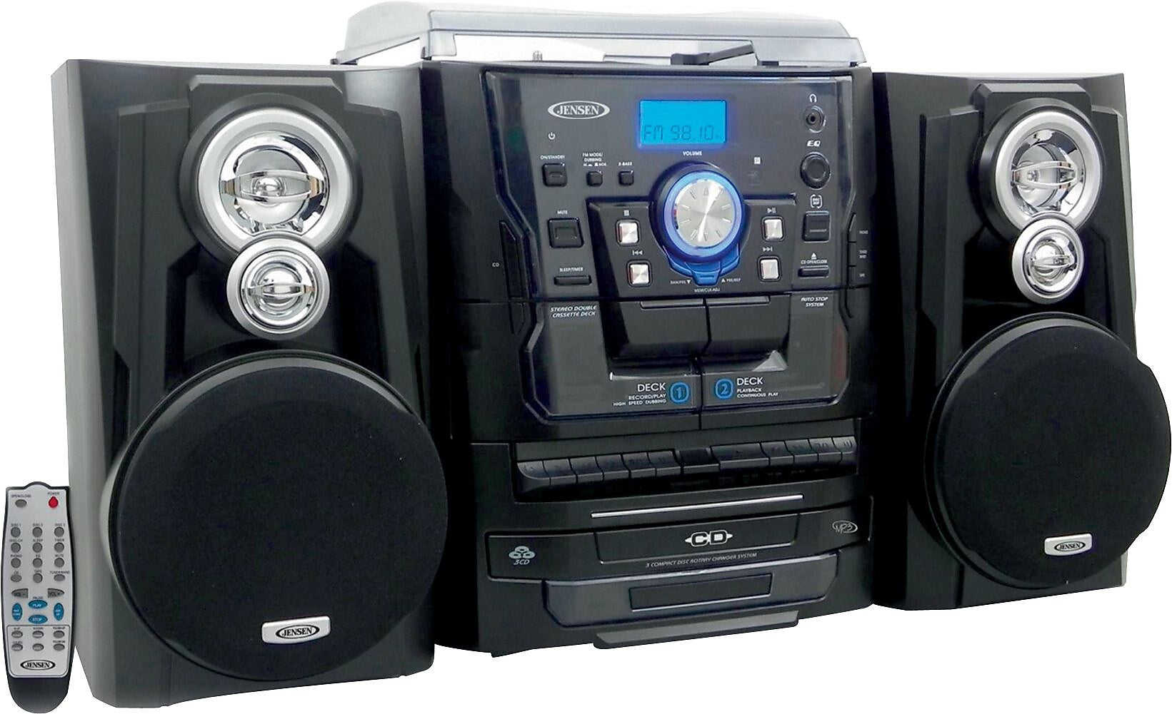 Jensen Bluetooth 3-Speed Stereo Turntable Music System with 3-CD Changer & Dual Cassette Deck (JMC-1250)