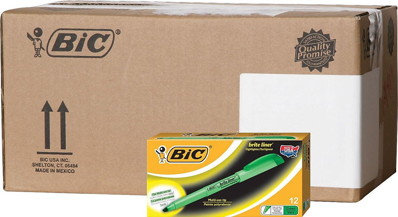 BIC Brite Liner Stick Highlighters, Chisel Tip, Fluorescent Green, 216/Carton (BL11GRNCT)