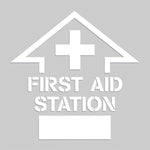 Accuform Floor Marking Stencil, FIRST AID STATION (ARROW), 24" x 24", Plastic (PMS215)