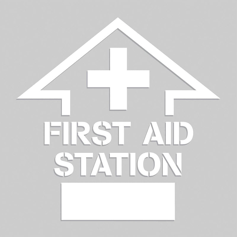 Accuform Floor Marking Stencil, FIRST AID STATION (ARROW), 24" x 24", Plastic (PMS215)