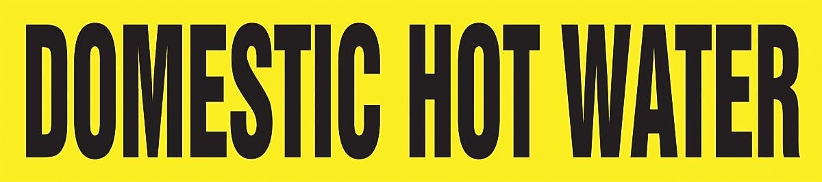 ACCUFORM SIGNS® Self-Stick Pipe Marker, DOMESTIC HOT WATER, 2-1/2" to 6", Black/Yellow, Each