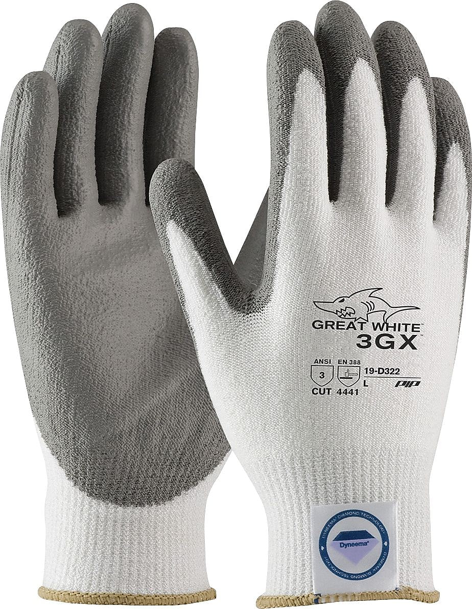 PIP Great White Dyneema Diamond/Lycra 3GX Cut-Resistant Polyurethane Coated Gloves, Small, White/Gray (19-D322/S)