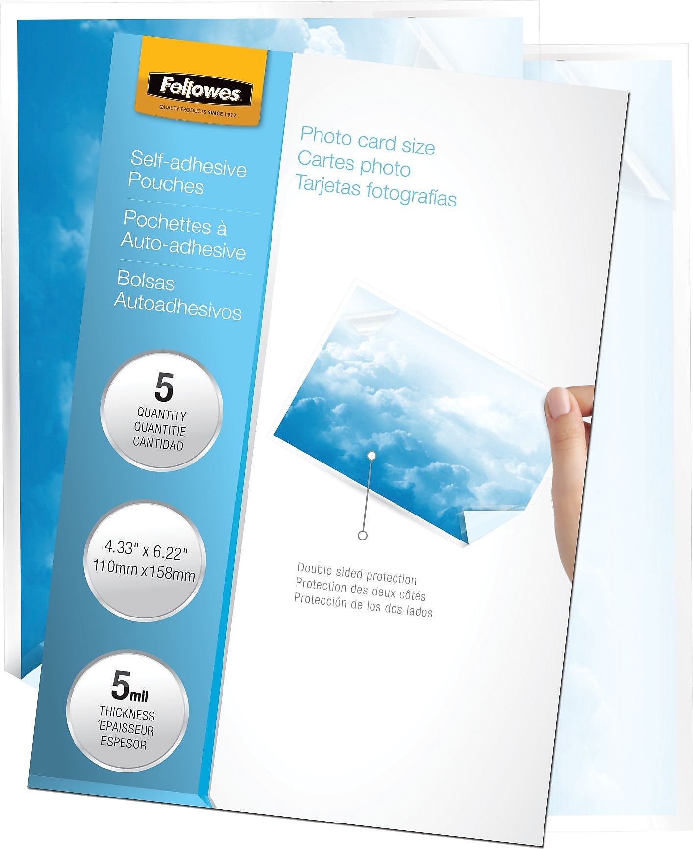 Fellowes Self Sealing Laminating Pouches, Photo, 5 Mil, 5/Pack (5220401)