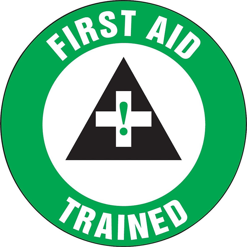 Accuform Hard Hat/Helmet Decal, FIRST AID TRAINED, 2¼", Adhesive Vinyl, 10/Pack (LHTL312)