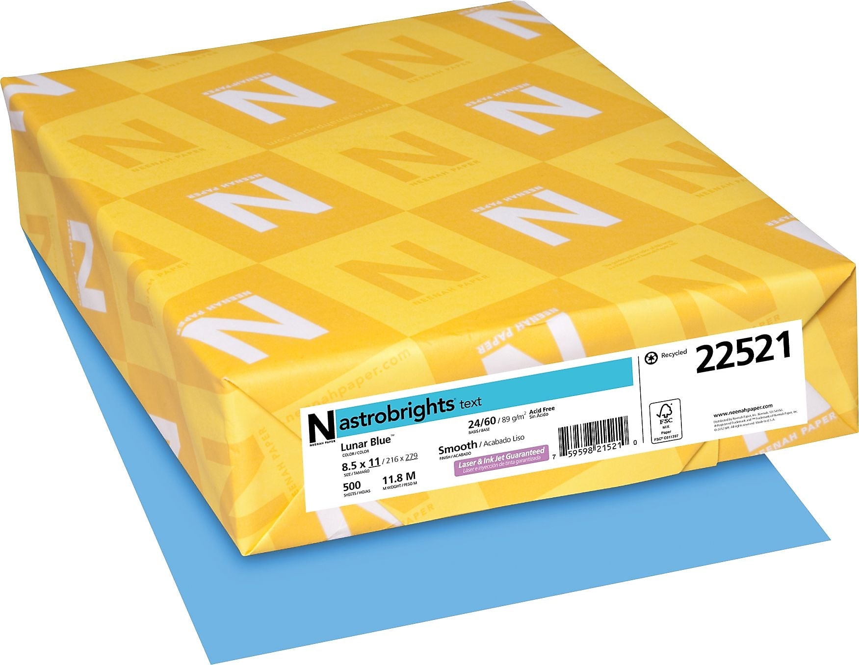 Astrobrights Colored Paper, 24 lbs., 8.5" x 11", Lunar Blue, 500 Sheets/Ream (22521/21528)