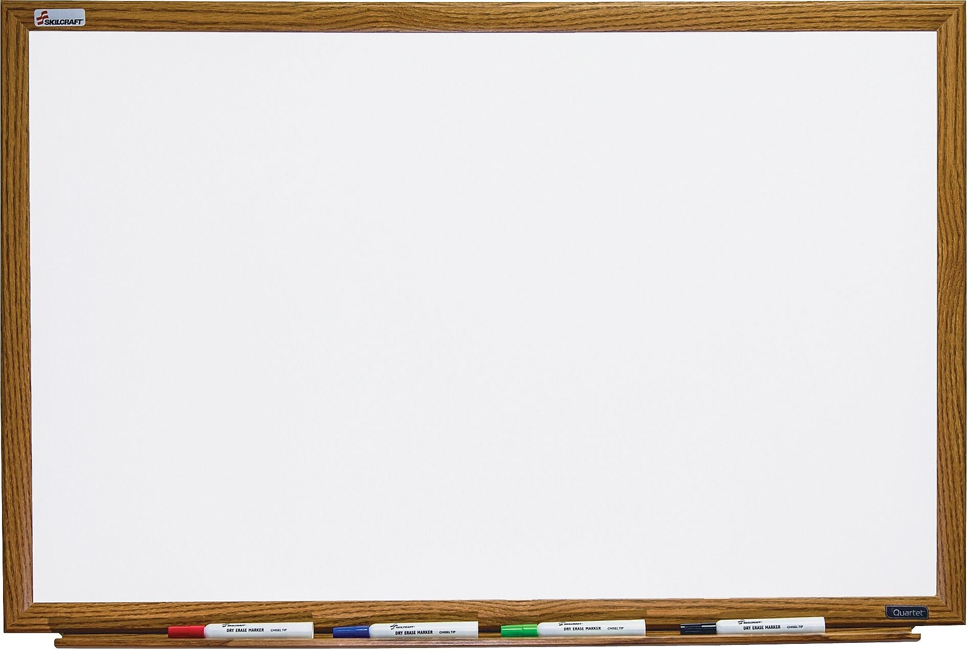 AbilityOne SKILCRAFT Magnetic Oak Frame Dry-erase Whiteboard, 48"W x 36"H, Porcelain Surface, Oak Wood Frame, Film, Wall Mount