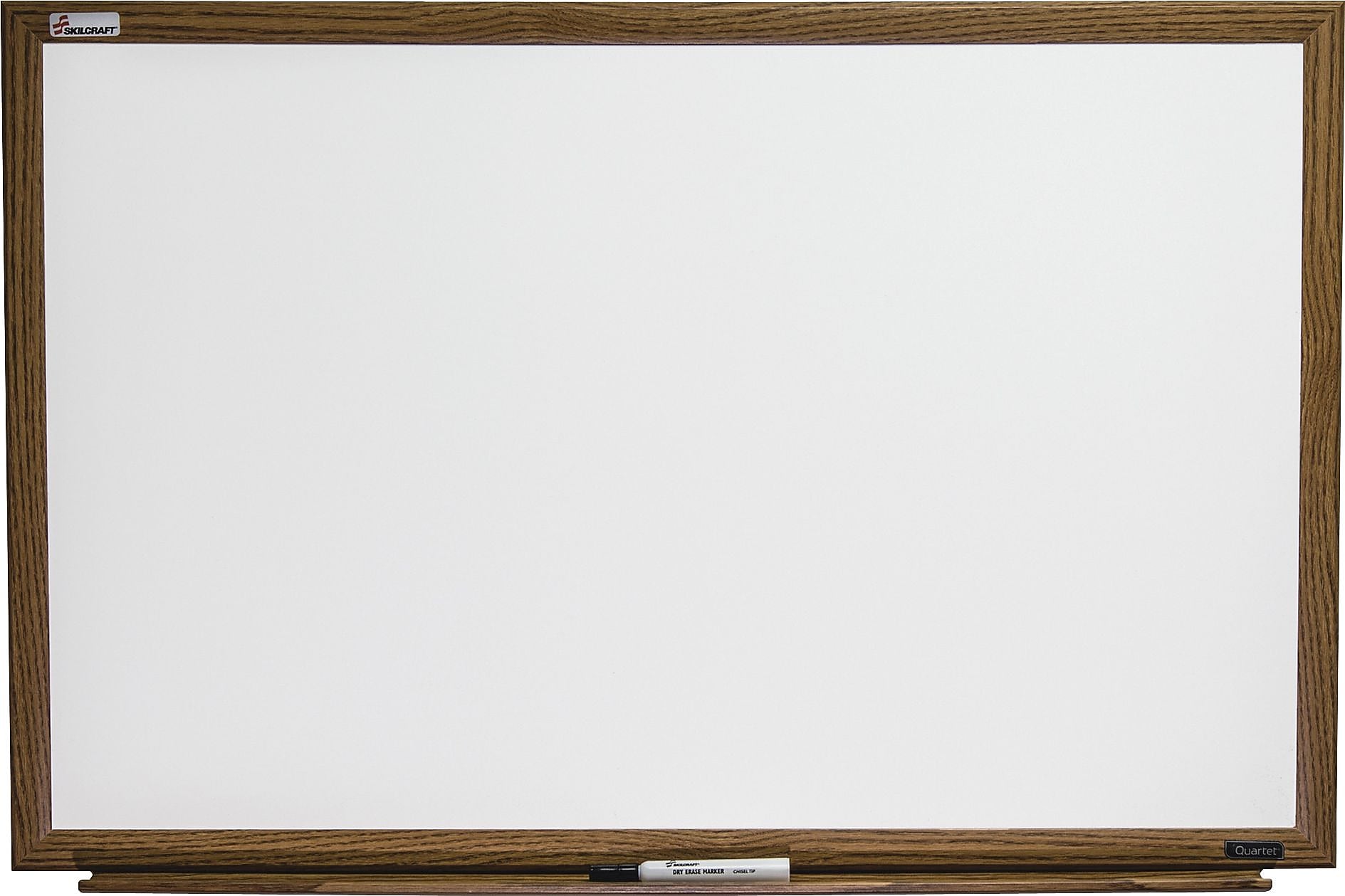 AbilityOne SKILCRAFT Oak Wood Frame Dry-erase Whiteboard, 48" Width x 36" Height, Melamine Surface, Oak Wood Frame, Film, 1 Each