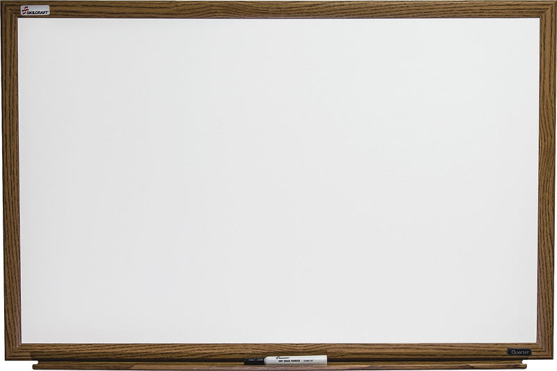 AbilityOne SKILCRAFT Oak Wood Frame Dry-erase Whiteboard, 48" Width x 36" Height, Melamine Surface, Oak Wood Frame, Film, 1 Each
