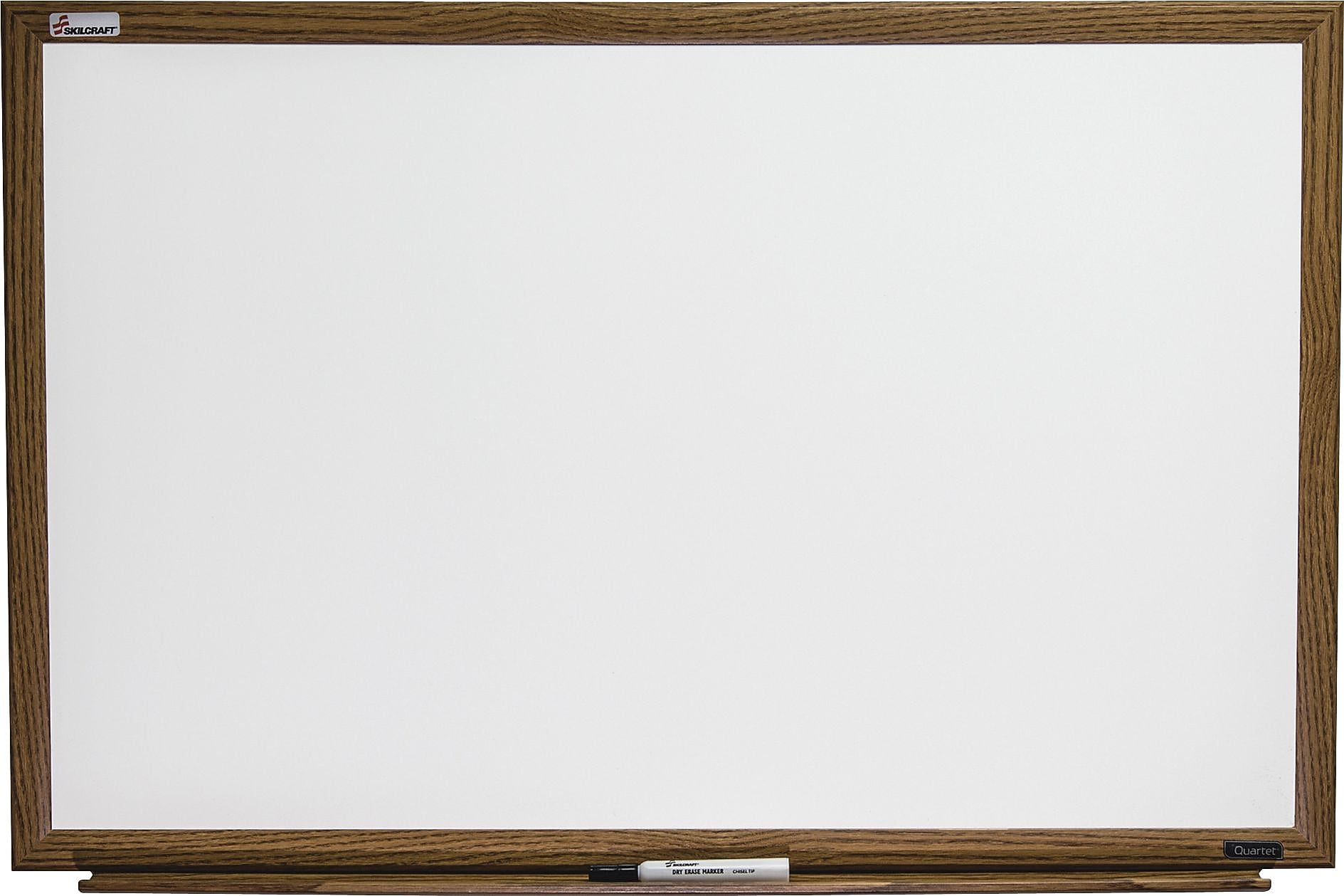 AbilityOne SKILCRAFT Oak Wood Frame Dry-erase Whiteboard, 36" Width x 24" Height, Melamine Surface, Oak Wood Frame, Film, 1 Each
