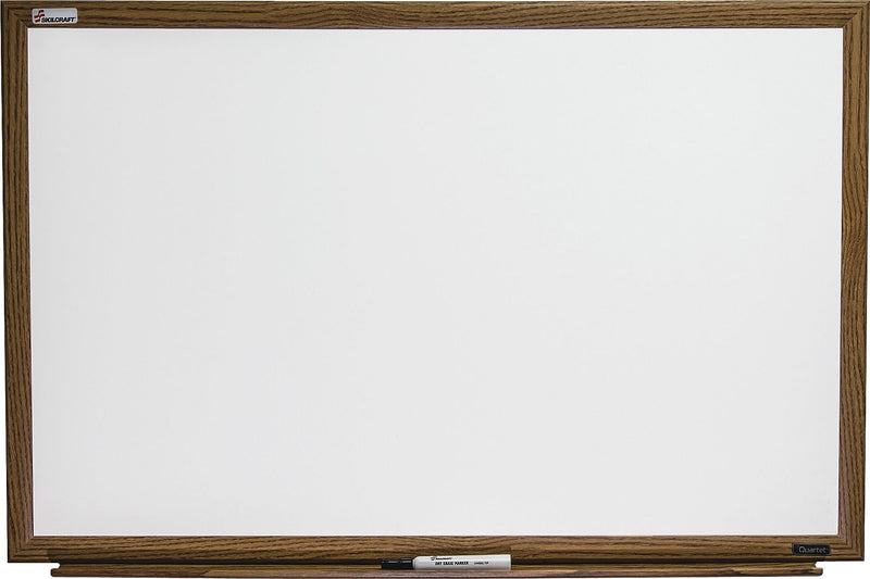 AbilityOne SKILCRAFT Oak Wood Frame Dry-erase Whiteboard, 36" Width x 24" Height, Melamine Surface, Oak Wood Frame, Film, 1 Each