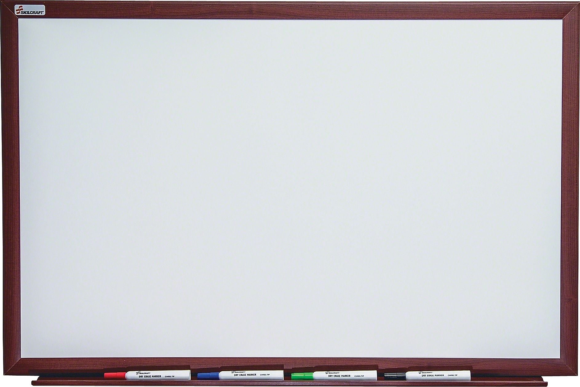 AbilityOne SKILCRAFT Mahogany Frame Dry-erase Whiteboard, 48"W x 36"H, Porcelain Surface, Mahogany Wood Frame, Film, Wall Mount