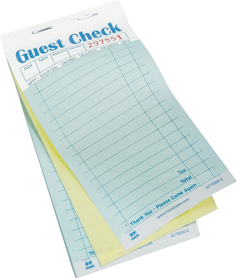 Royal Guest Check Book, Carbonless Duplicate, Multicolored, 2500/Box (RPP GC7000-2)