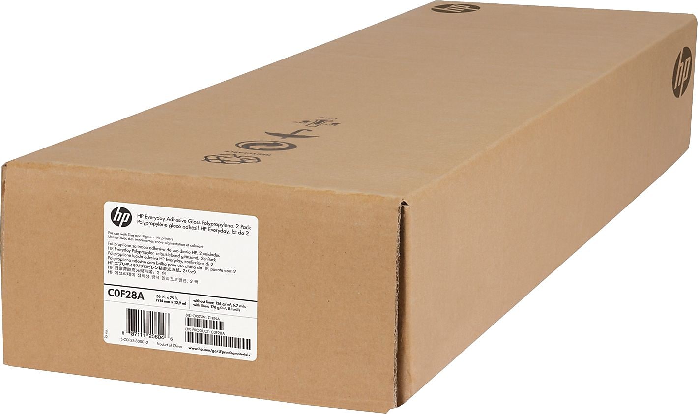HP Everyday Adhesive Glossy Polypropylene Film, 36" x 901.6", 2/Pack (C0F28A)
