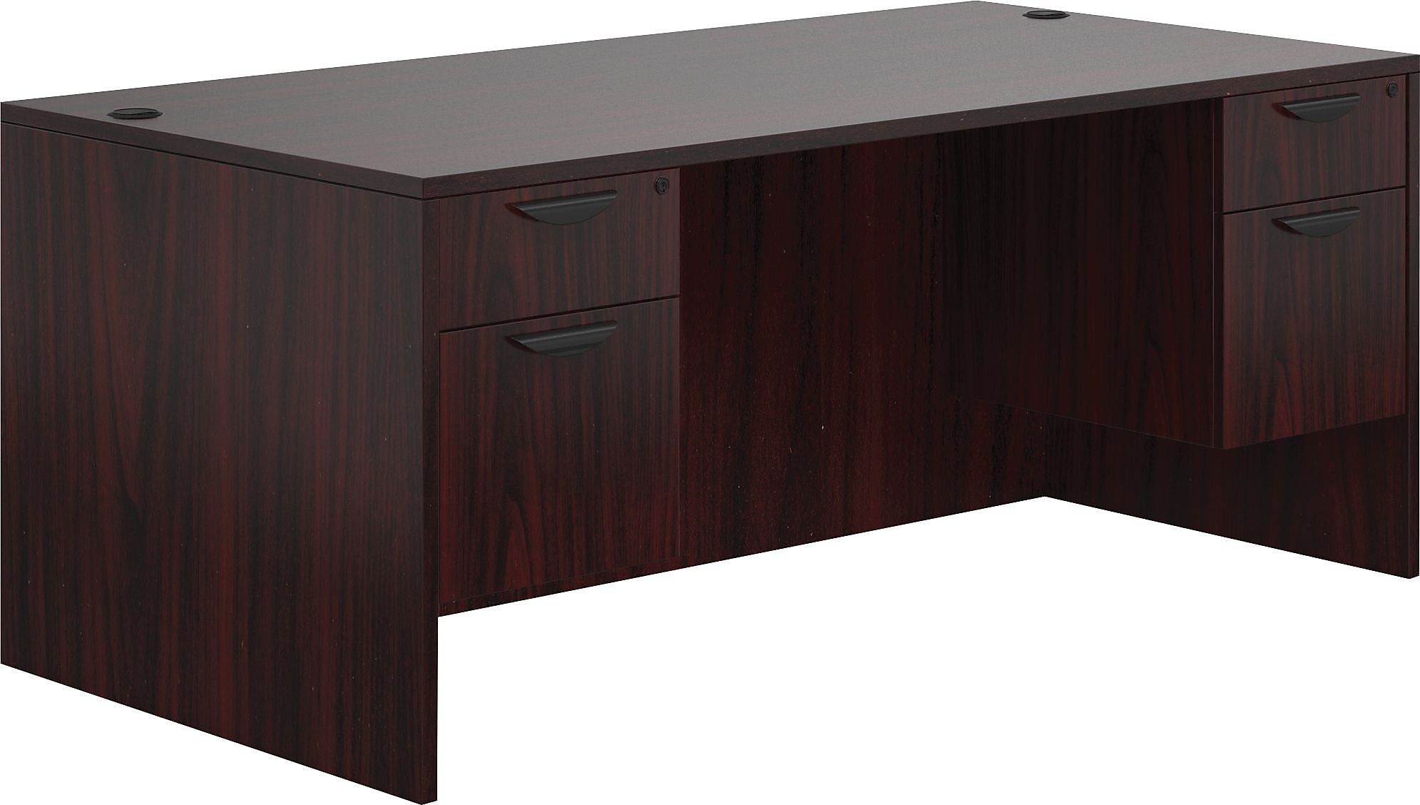 Offices To Go Superior Laminate Double Pedestal Desk, Box/File, American Mahogany, 29.5"Hx71"Wx36"D