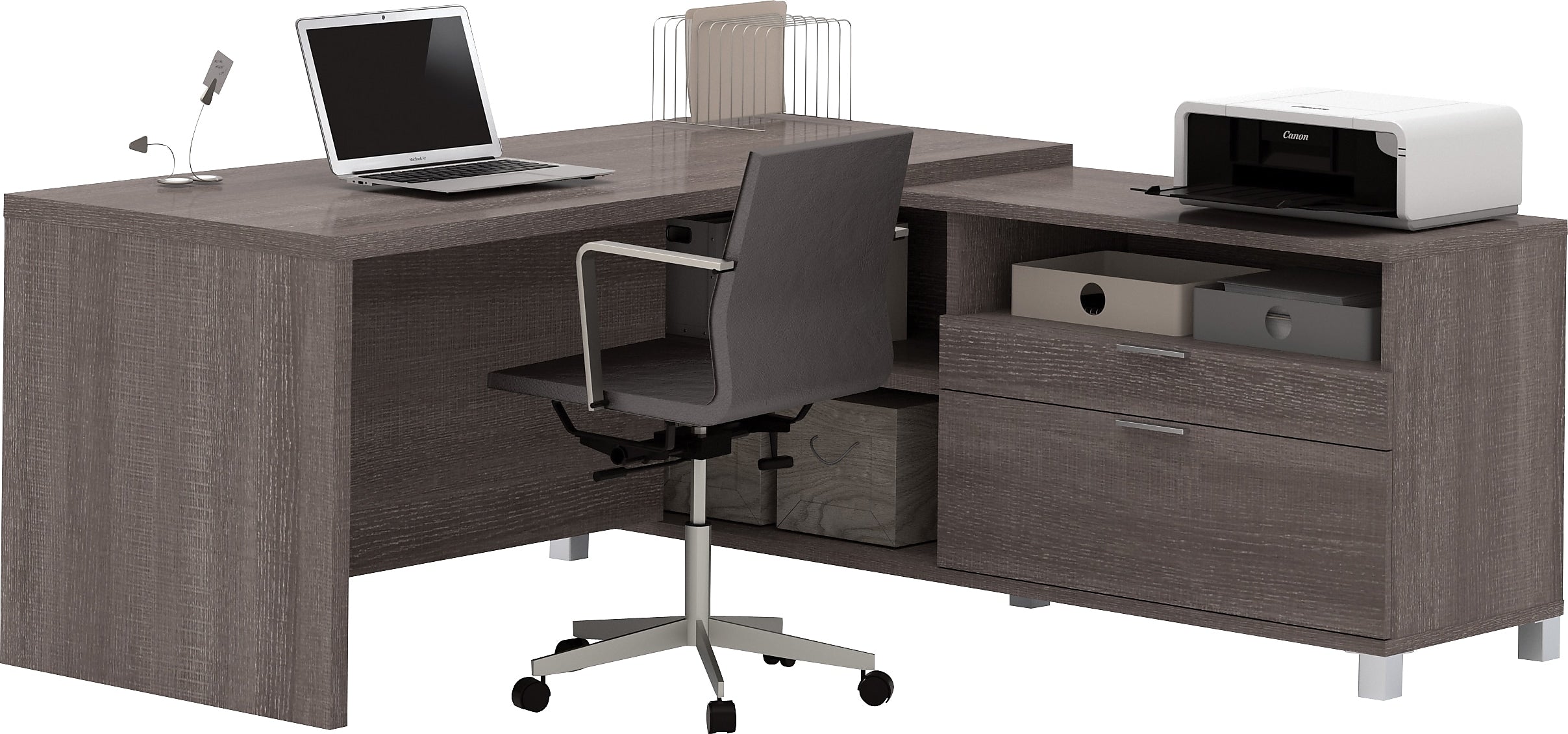 Bestar Pro-Linea 71"W L-Desk, Bark Grey (120863-47)