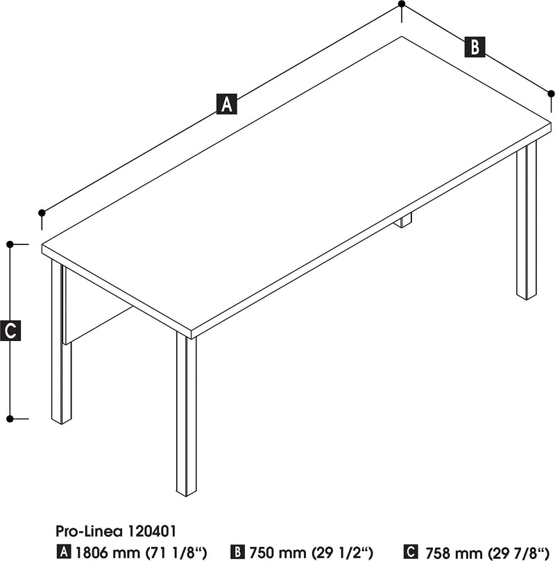 Bestar Pro-Linea Rectangular Activity Table, 71.1" x 29.9" x 29.5", Bark Grey (120401-47)