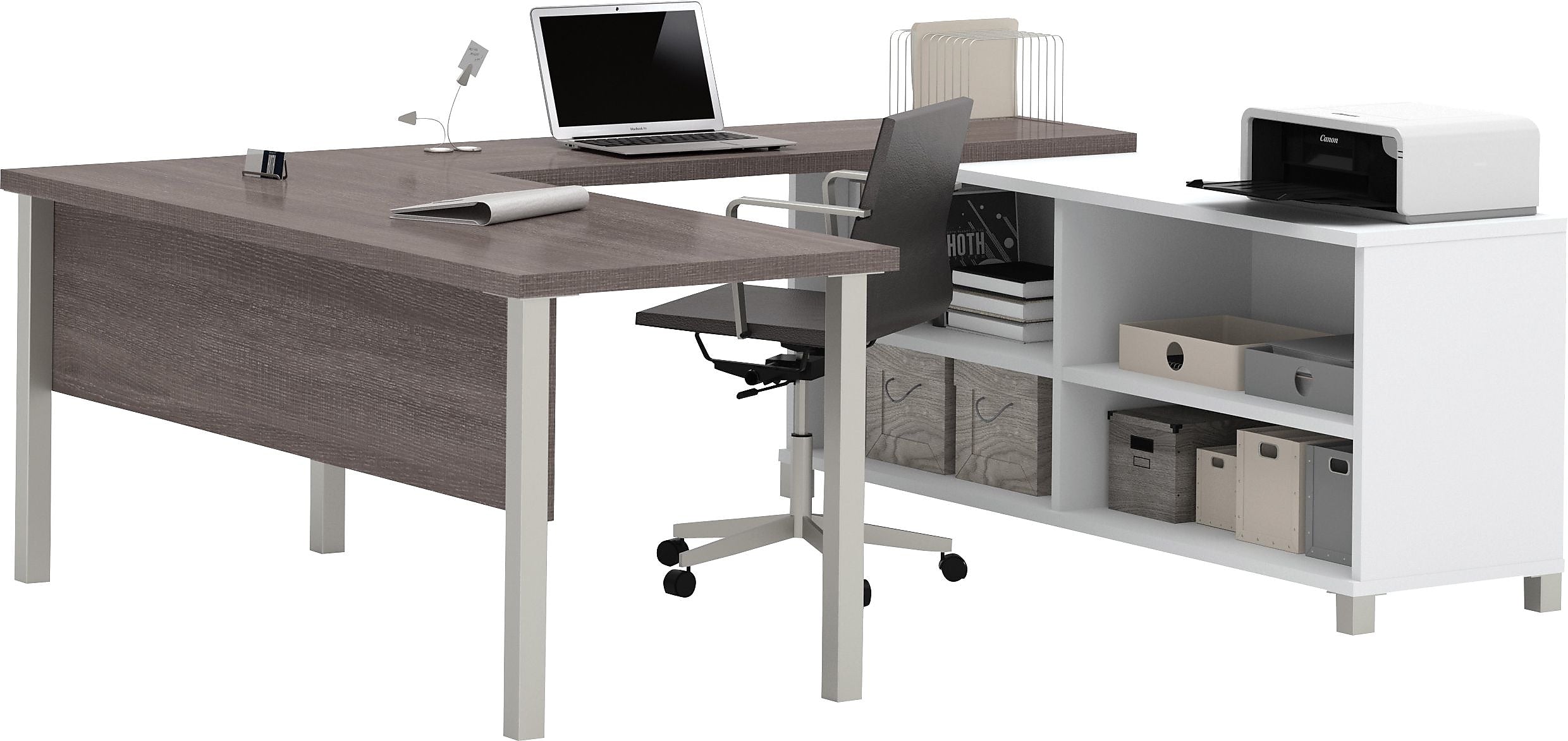 Bestar Pro-Linea U-Desk, White/Bark Grey (120881-47)