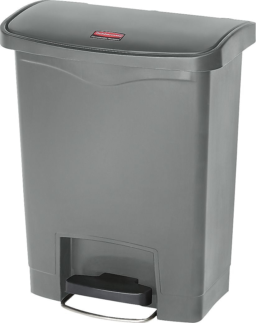 Rubbermaid Slim Jim Resin Front Step-On Trash Can, 8 Gallon, Gray