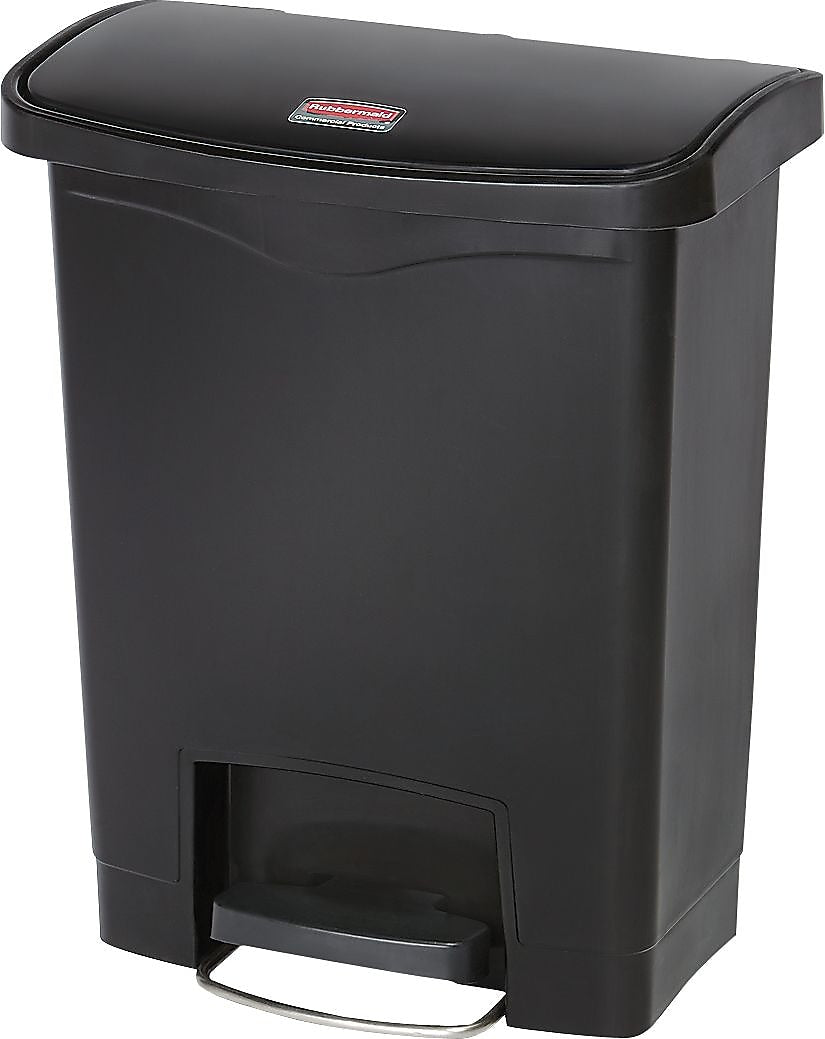 Rubbermaid Slim Jim Resin Front Step-On Trash Can, 8 Gallon, Black