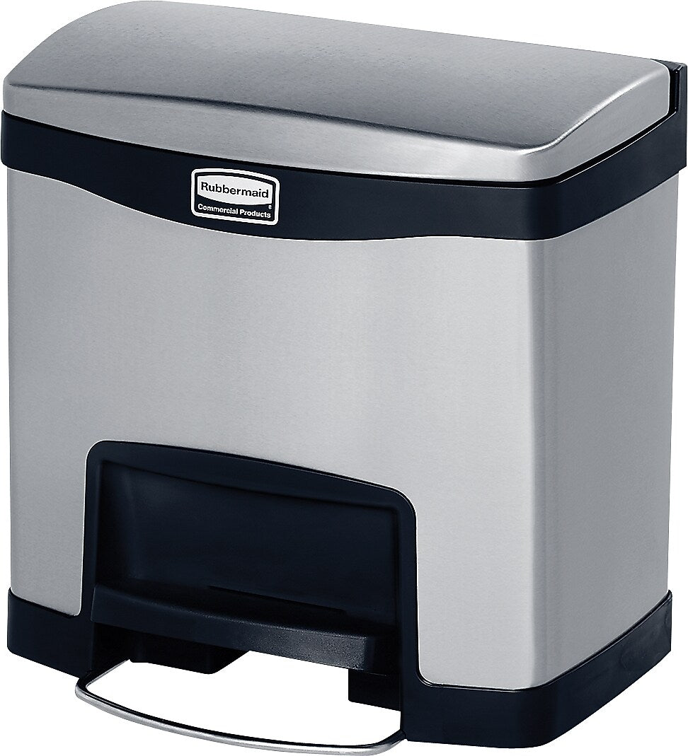 Rubbermaid® Slim Jim Front Step-On Trash Can 4 Gallon, Stainless Steel with Black Accent (1901982)