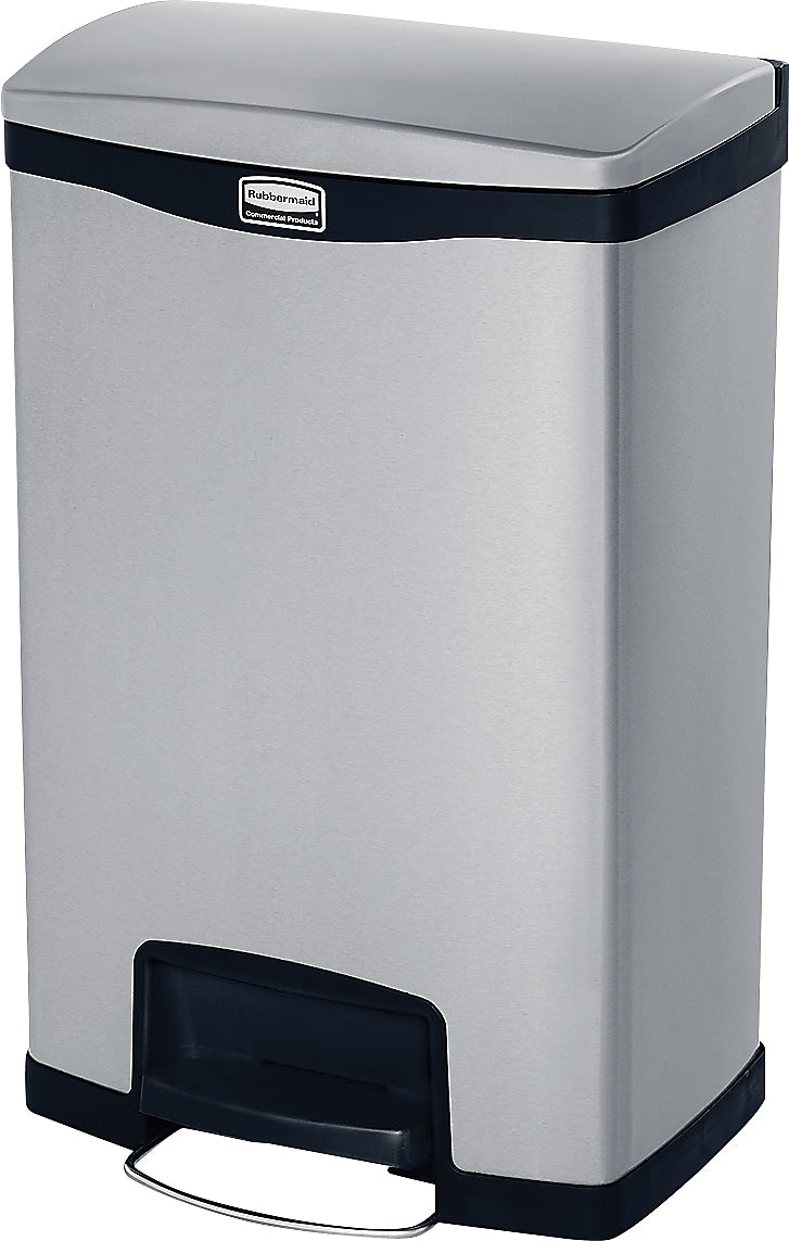 Rubbermaid Slim Jim Stainless Steel Front Step-On Trash Can with Single Rigid Plastic Liner, 13 Gallons (1901992)
