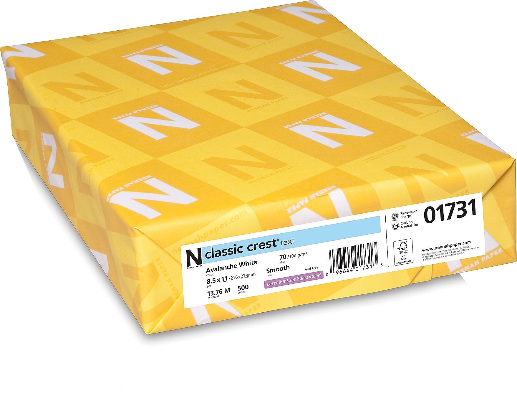 CLASSIC CREST® Paper, 8 1/2" x 11", 70 lb., Smooth Finish, Avalanche White, 500/Ream