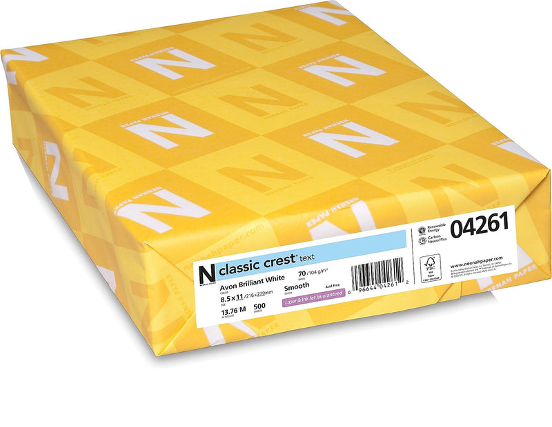 CLASSIC CREST® Paper, 8 1/2" x 11", 70 lb., Smooth Paper, Avon Brilliant White, 500/Ream