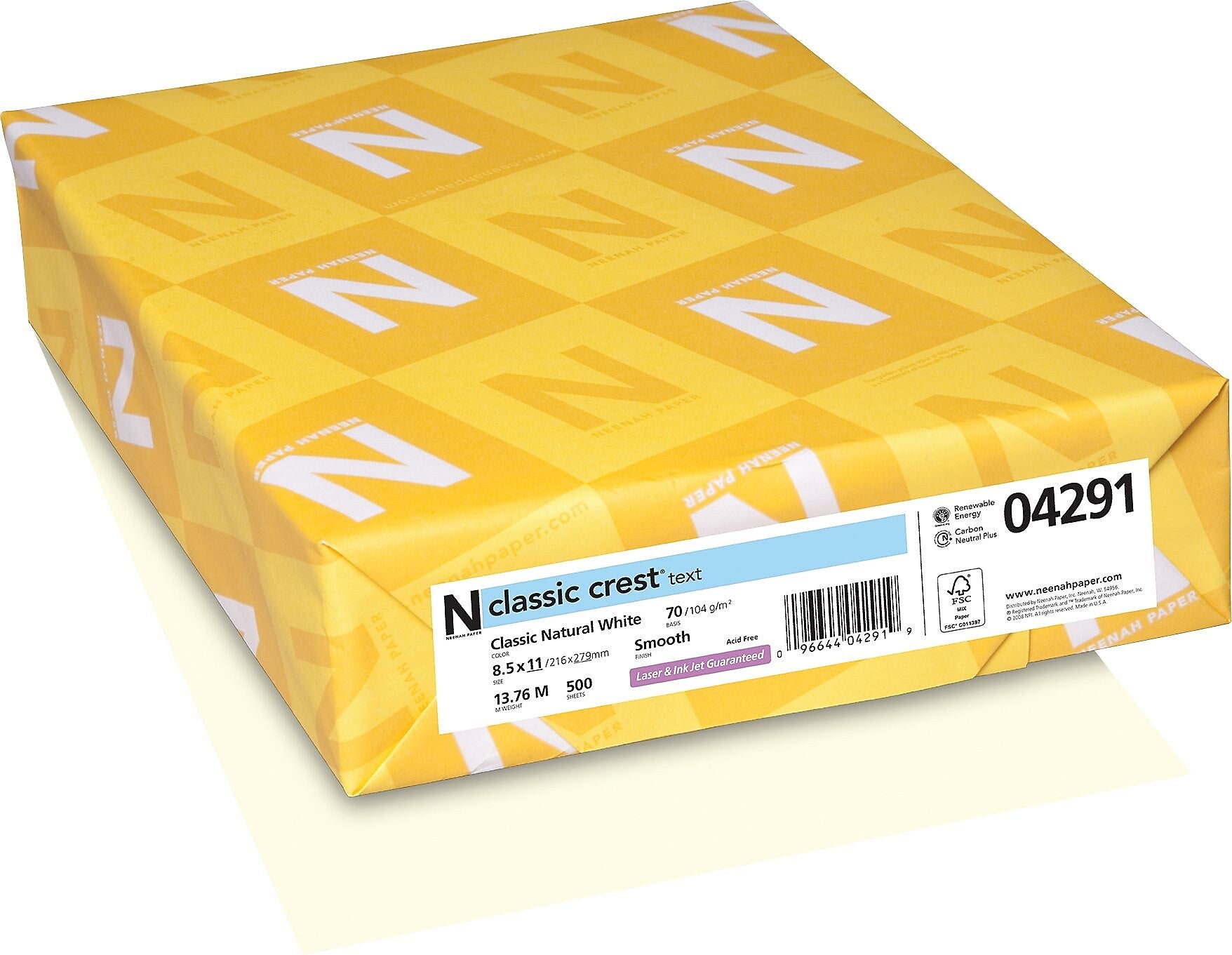 CLASSIC CREST® Paper, 8 1/2" x 11", 70 lb., Smooth Finish, Natural White, 500/Ream