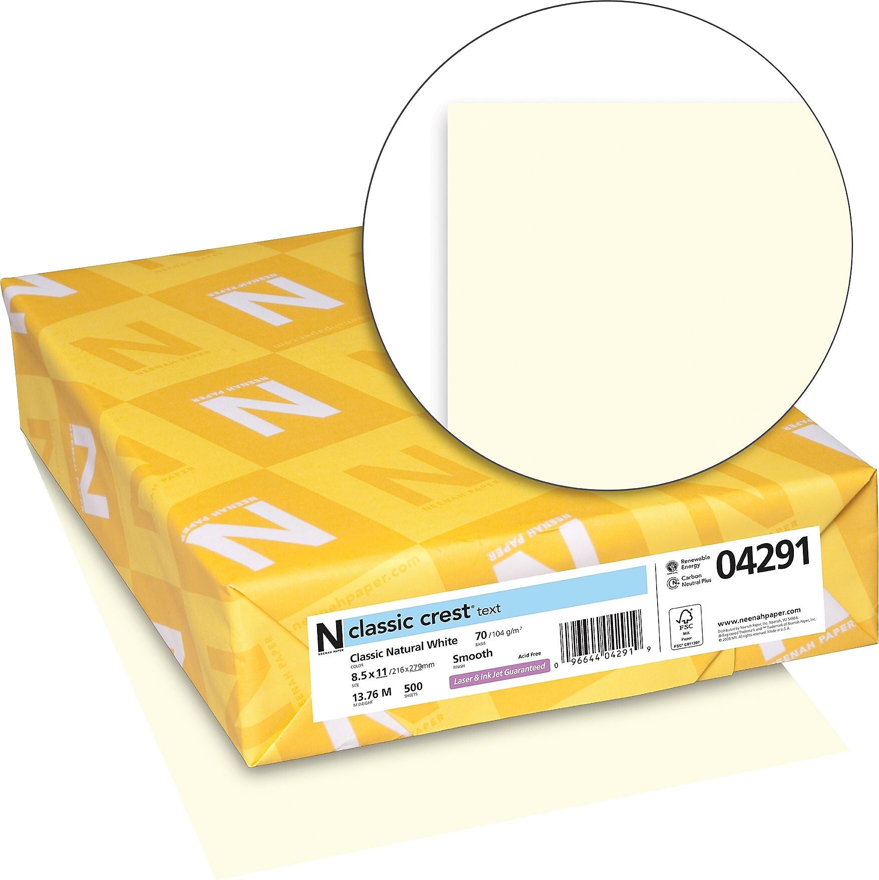 CLASSIC CREST® Paper, 8 1/2" x 11", 70 lb., Smooth Finish, Natural White, 500/Ream