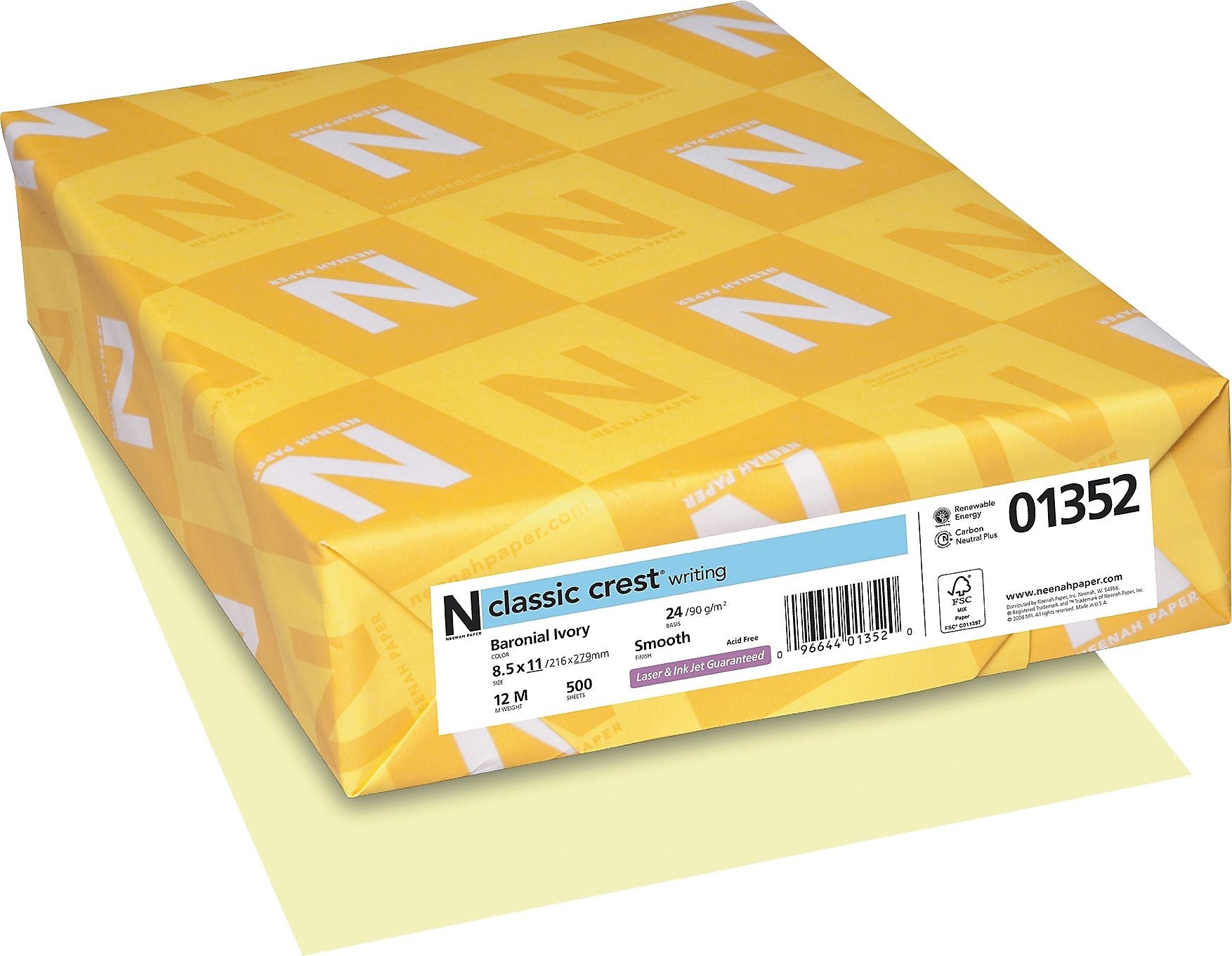 CLASSIC CREST® Writing Paper, 8 1/2" x 11", 24 lb., Smooth Finish, Baronial Ivory, 500/Ream