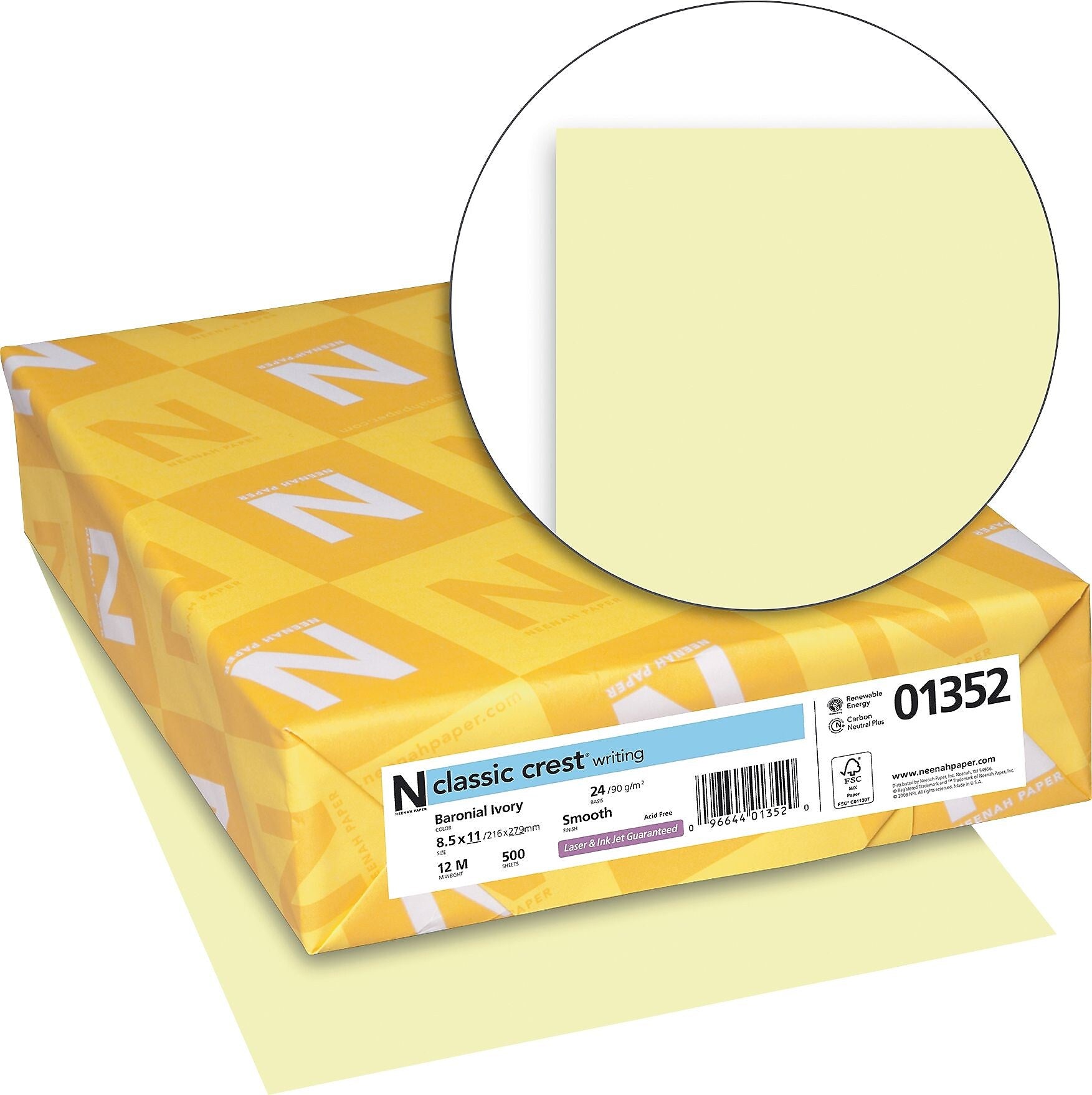 CLASSIC CREST® Writing Paper, 8 1/2" x 11", 24 lb., Smooth Finish, Baronial Ivory, 500/Ream