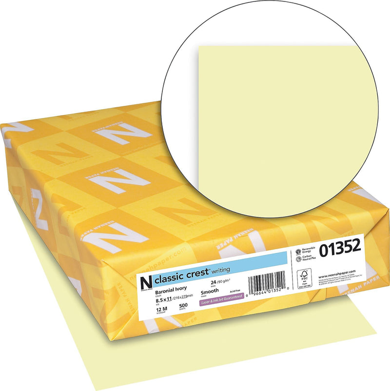 CLASSIC CREST® Writing Paper, 8 1/2" x 11", 24 lb., Smooth Finish, Baronial Ivory, 500/Ream