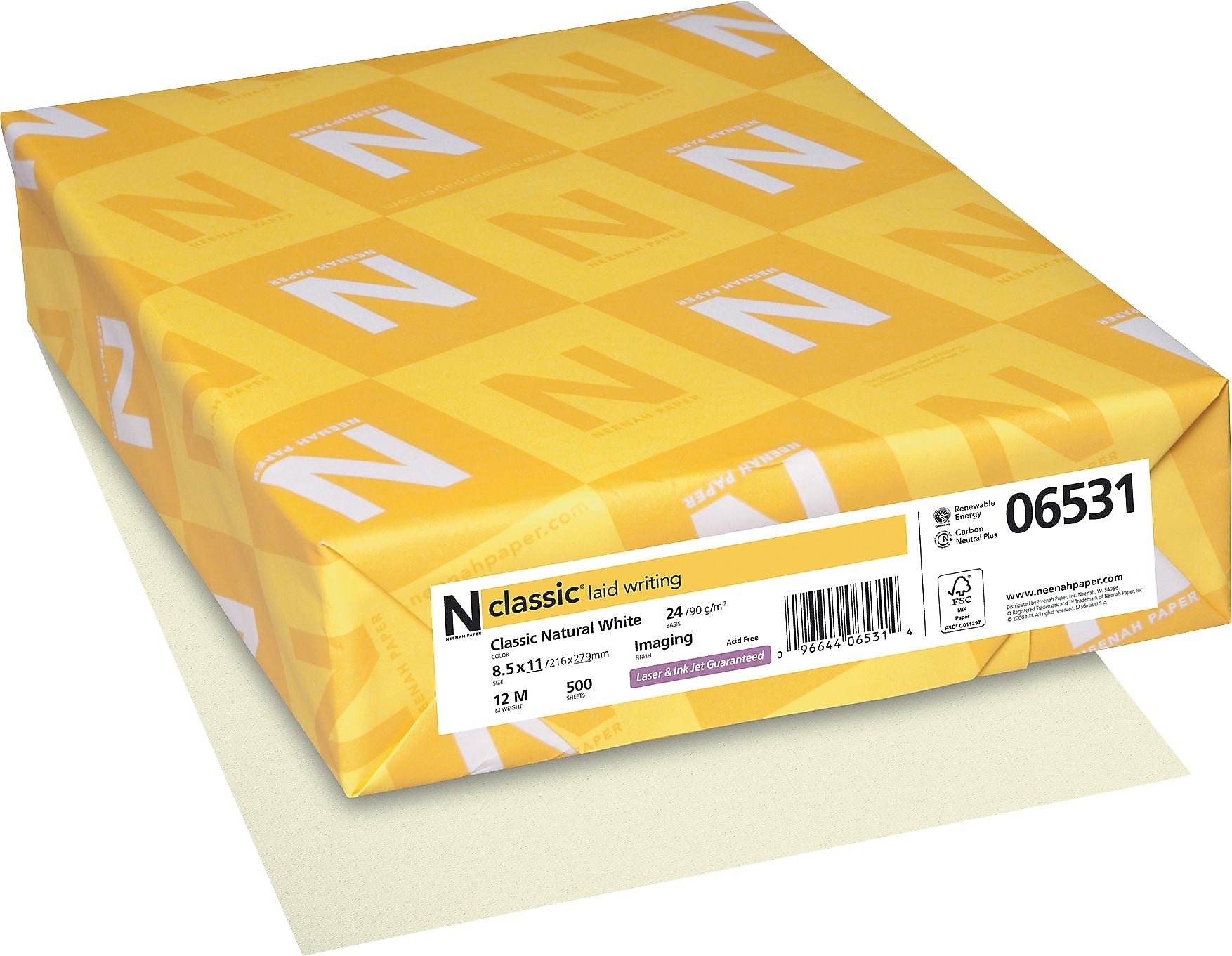 CLASSIC® Laid Stationery Writing Paper, 8 1/2" x 11", 24 lb., Laid Finish, Natural White, 500/Ream (06531)