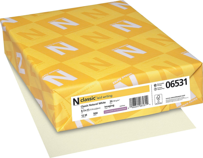CLASSIC® Laid Stationery Writing Paper, 8 1/2" x 11", 24 lb., Laid Finish, Natural White, 500/Ream (06531)