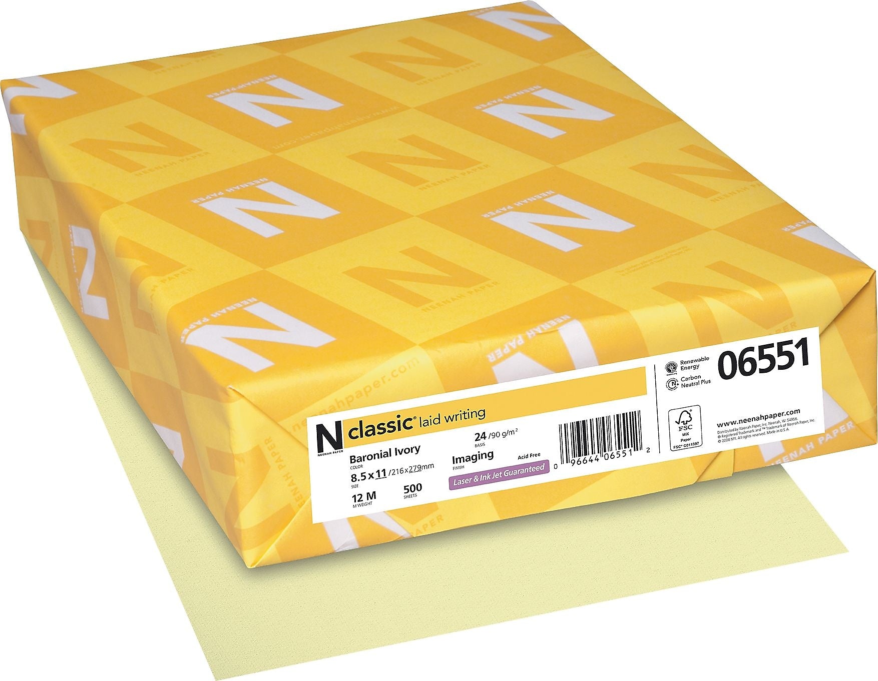 CLASSIC® Laid Writing Paper, 8 1/2" x 11" 24 lbs., Laid Finish, Baronial Ivory, 500/Ream
