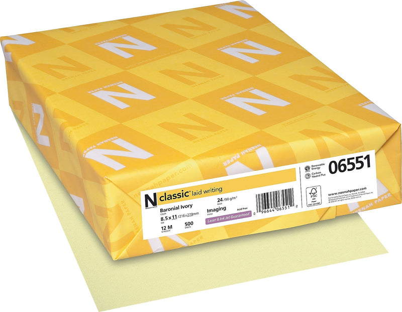 CLASSIC® Laid Writing Paper, 8 1/2" x 11" 24 lbs., Laid Finish, Baronial Ivory, 500/Ream