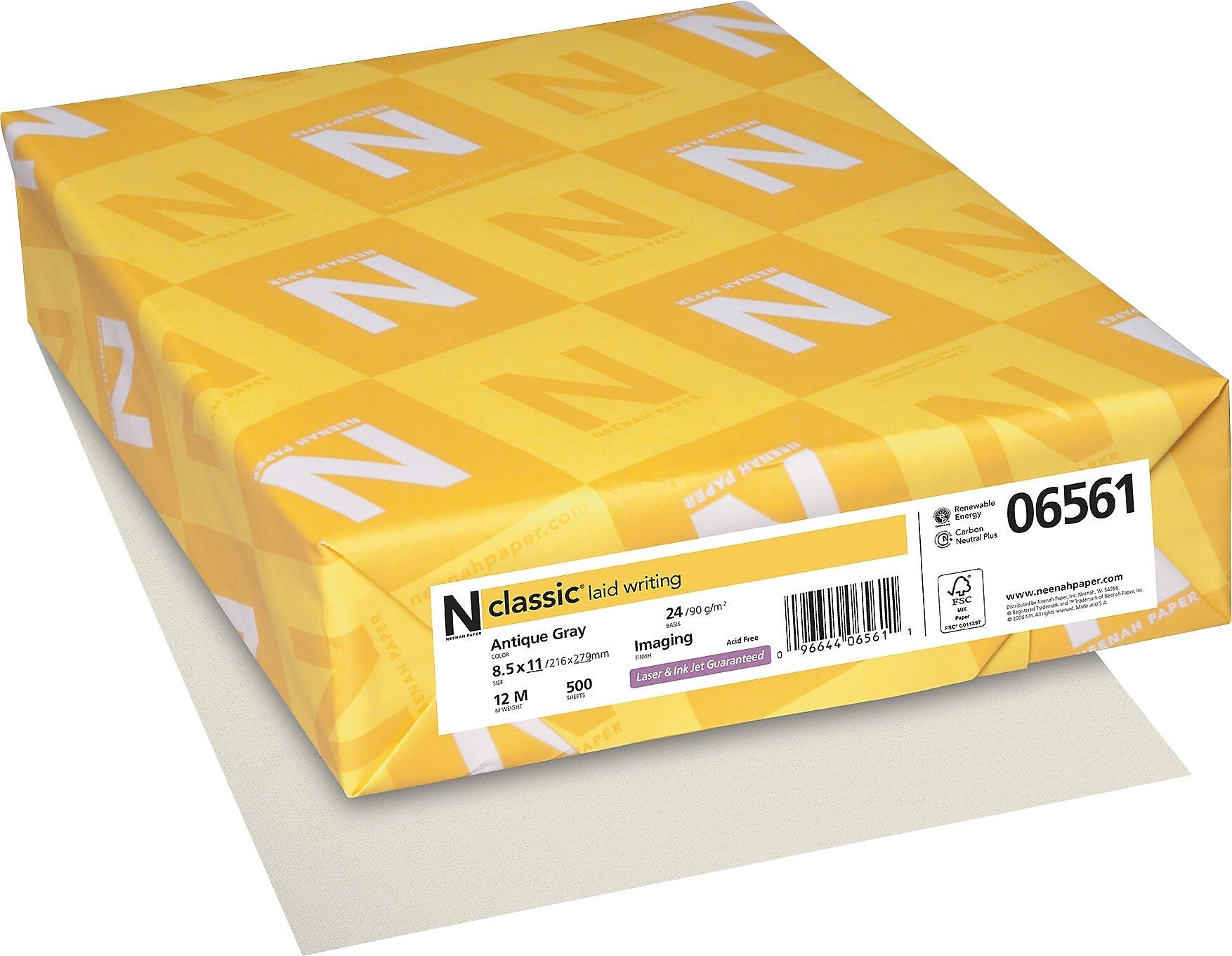 Neenah Paper Classic® 8 1/2" x 11" 24 lbs. Laid Writing Imaging Paper, Antique Gray, 500/Ream