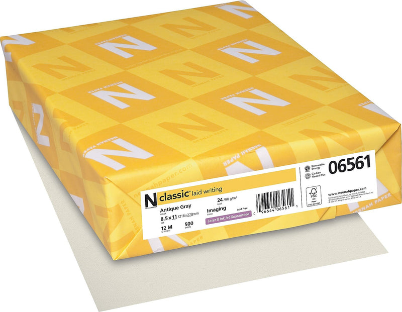 Neenah Paper Classic® 8 1/2" x 11" 24 lbs. Laid Writing Imaging Paper, Antique Gray, 500/Ream
