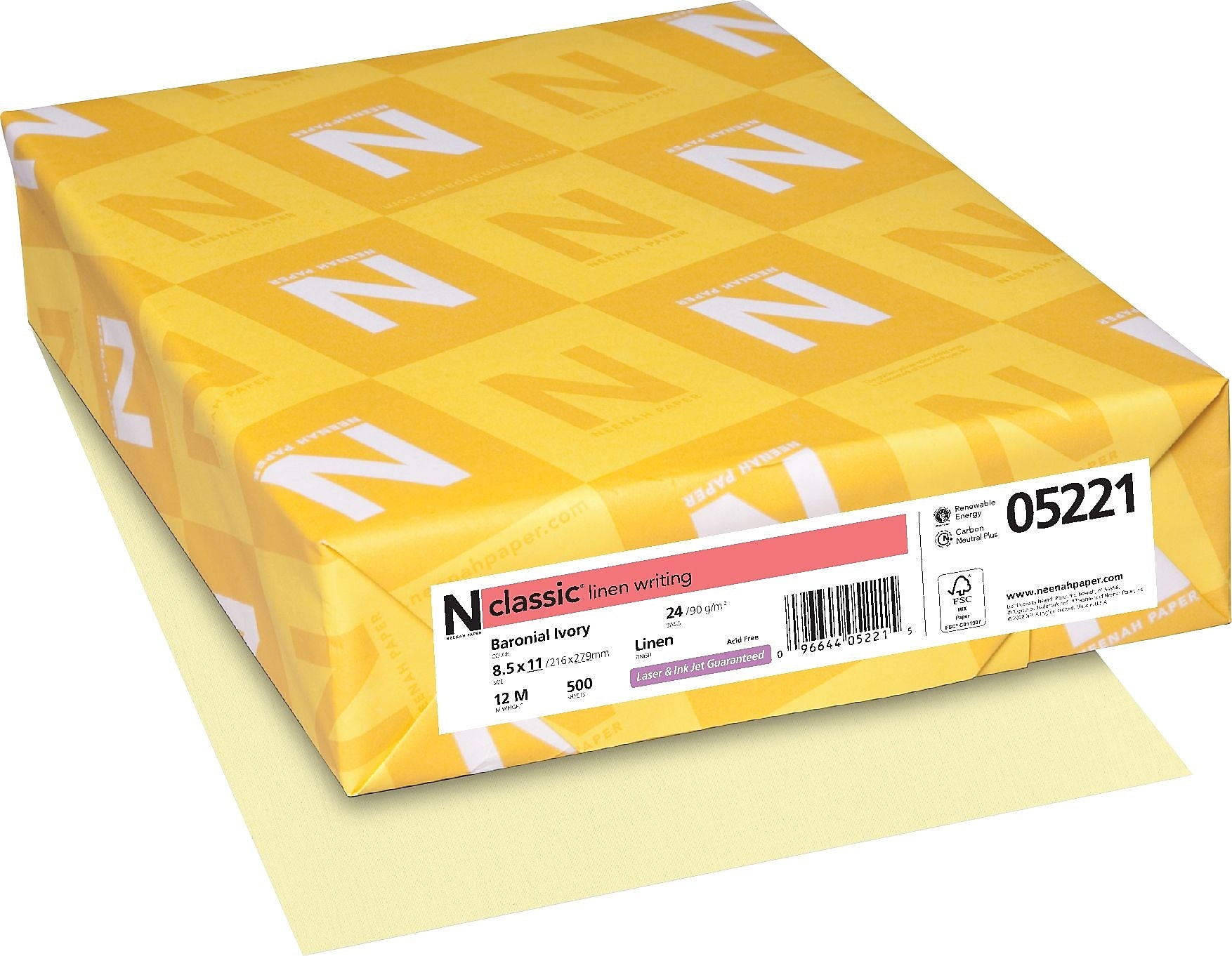 Neenah Paper Classic® 8 1/2" x 11" 24 lbs. Linen Writing Paper, Baronial Ivory, 500/Ream