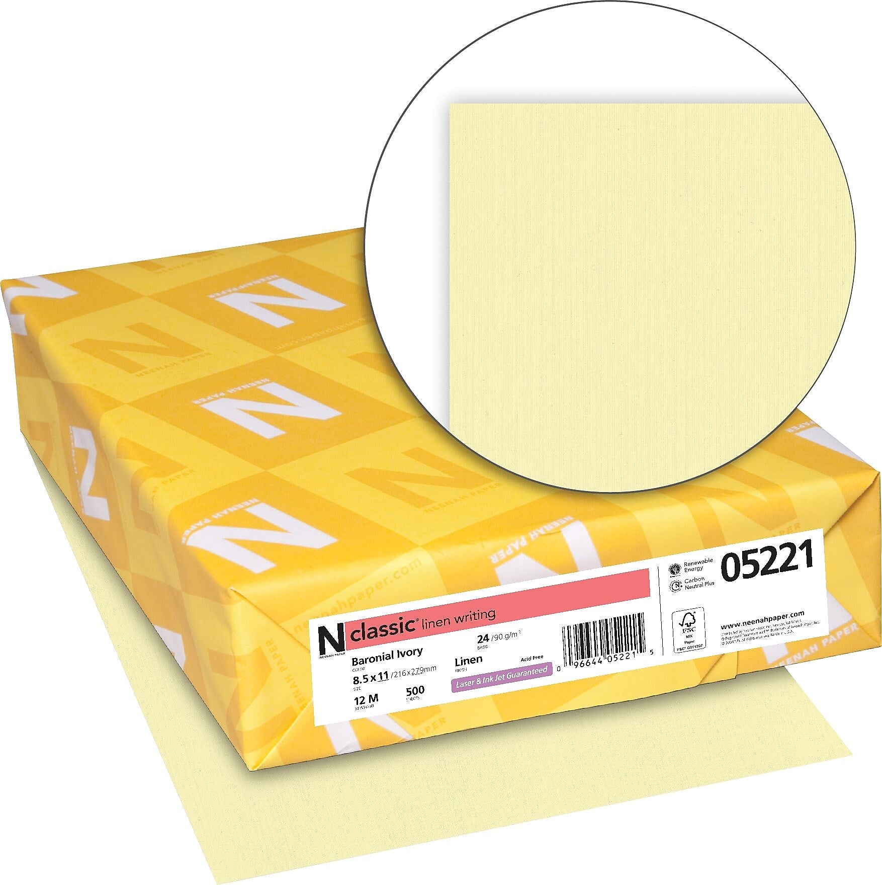 Neenah Paper Classic® 8 1/2" x 11" 24 lbs. Linen Writing Paper, Baronial Ivory, 500/Ream