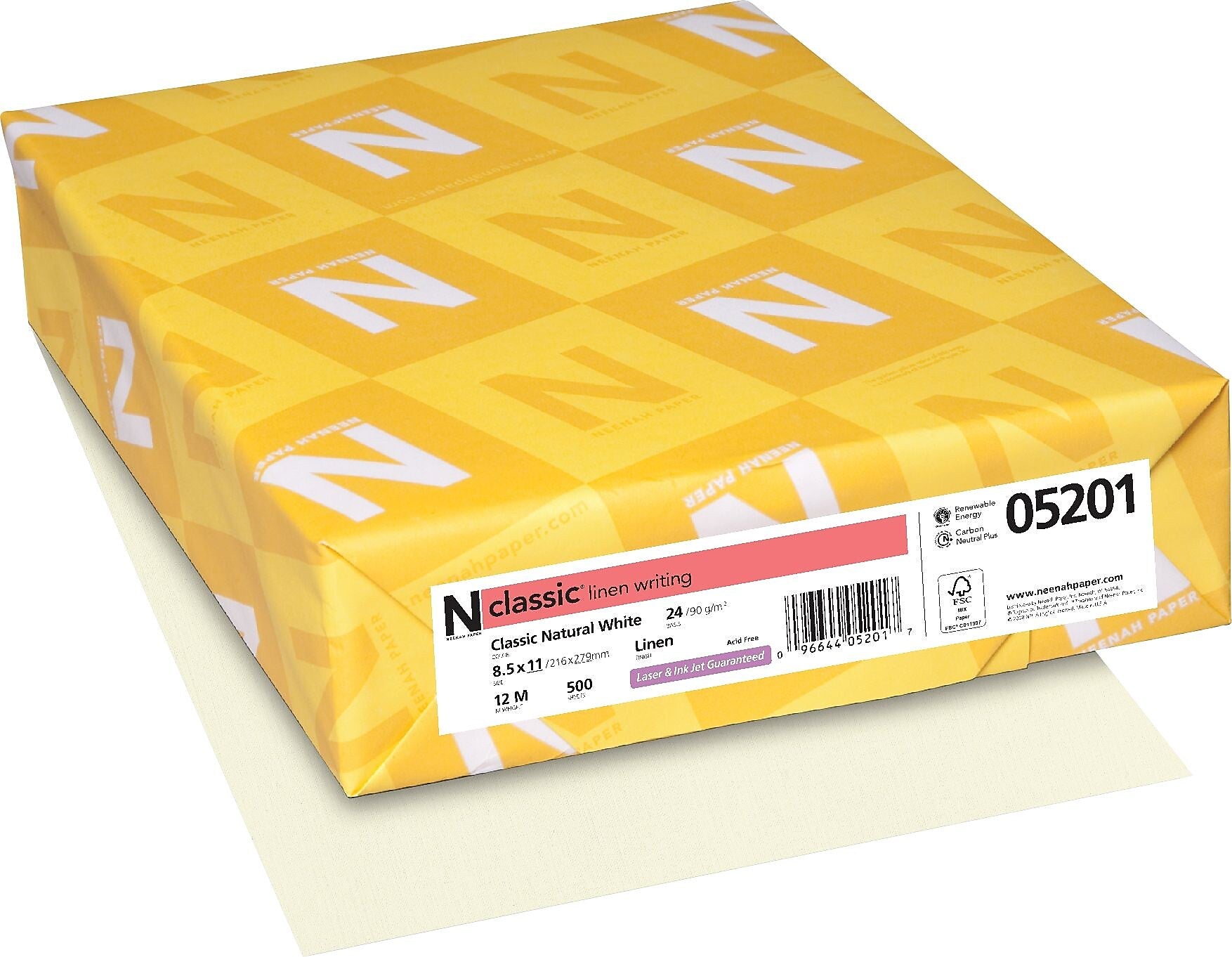 Neenah Paper CLASSIC Linen Writing Paper, 8 1/2" x 11", 24 lb., Linen Finish, Natural White, 500/Ream (05201)