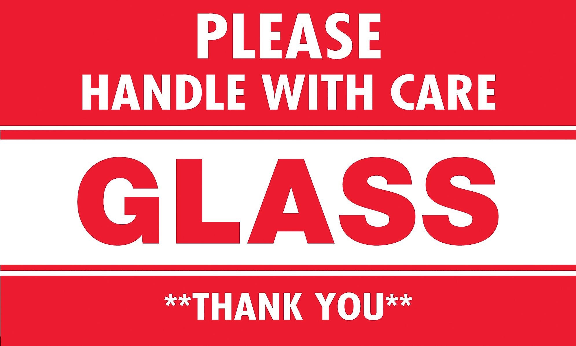 Tape Logic Labels, "Glass - Please Handle With Care", 3" x 5", Red/White, 500/Roll