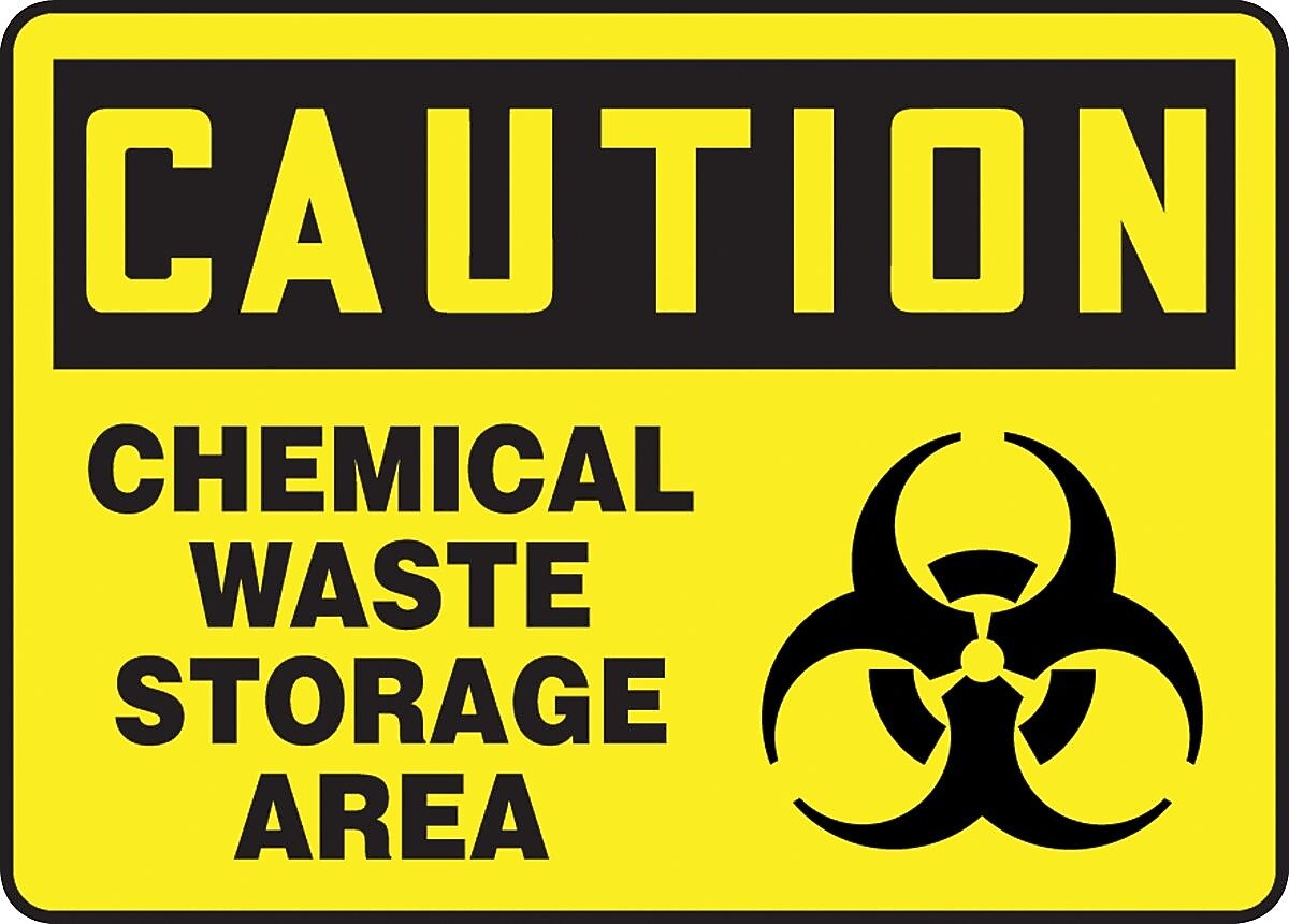 Accuform Signs® Safety Sign, CAUTION CHEMICAL WASTE STORAGE AREA (w/Graphic), 10" x 14", Plastic, Each