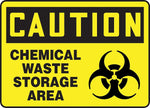 Accuform Signs® Safety Sign, CAUTION CHEMICAL WASTE STORAGE AREA (w/Graphic), 10" x 14", Plastic, Each