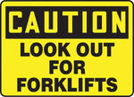 Accuform Signs® Safety Sign, CAUTION LOOK OUT FOR FORKLIFTS, 10" x 14", Plastic, Each