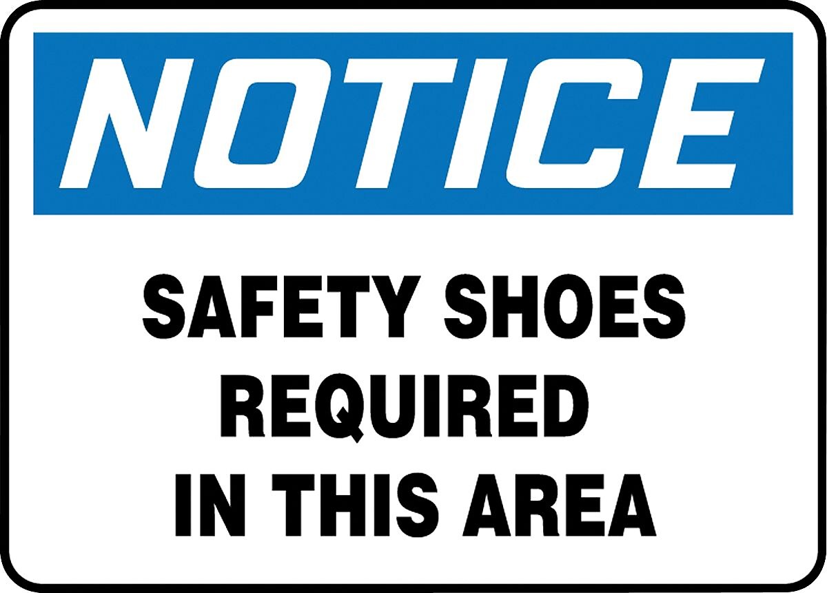 Accuform Signs® Safety Sign, NOTICE SAFETY SHOES REQUIRED IN THIS AREA, 10" x 14", Adhesive Vinyl, Each