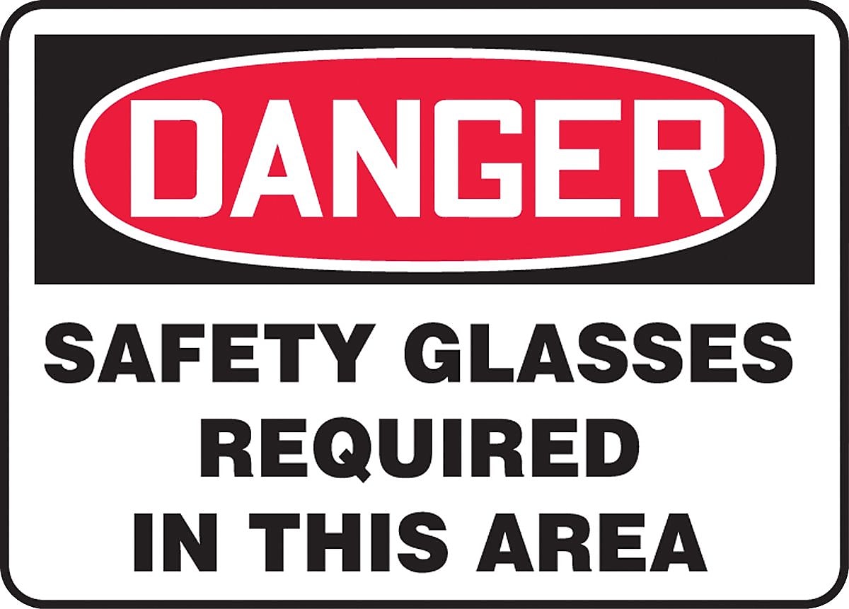 Accuform Signs® Safety Sign, DANGER SAFETY GLASSES REQUIRED IN THIS AREA, 10" x 14", Aluminum, Each