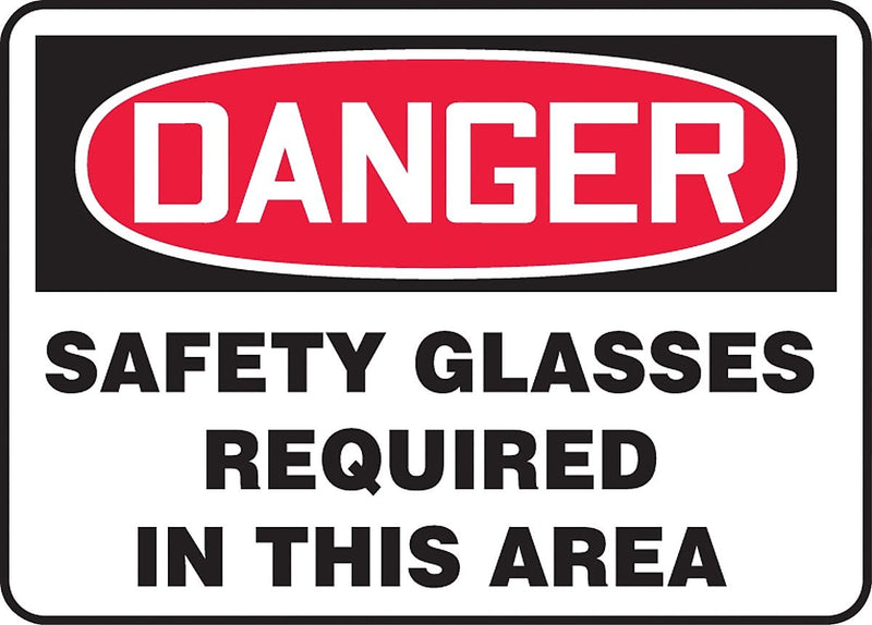Accuform Signs® Safety Sign, DANGER SAFETY GLASSES REQUIRED IN THIS AREA, 10" x 14", Aluminum, Each