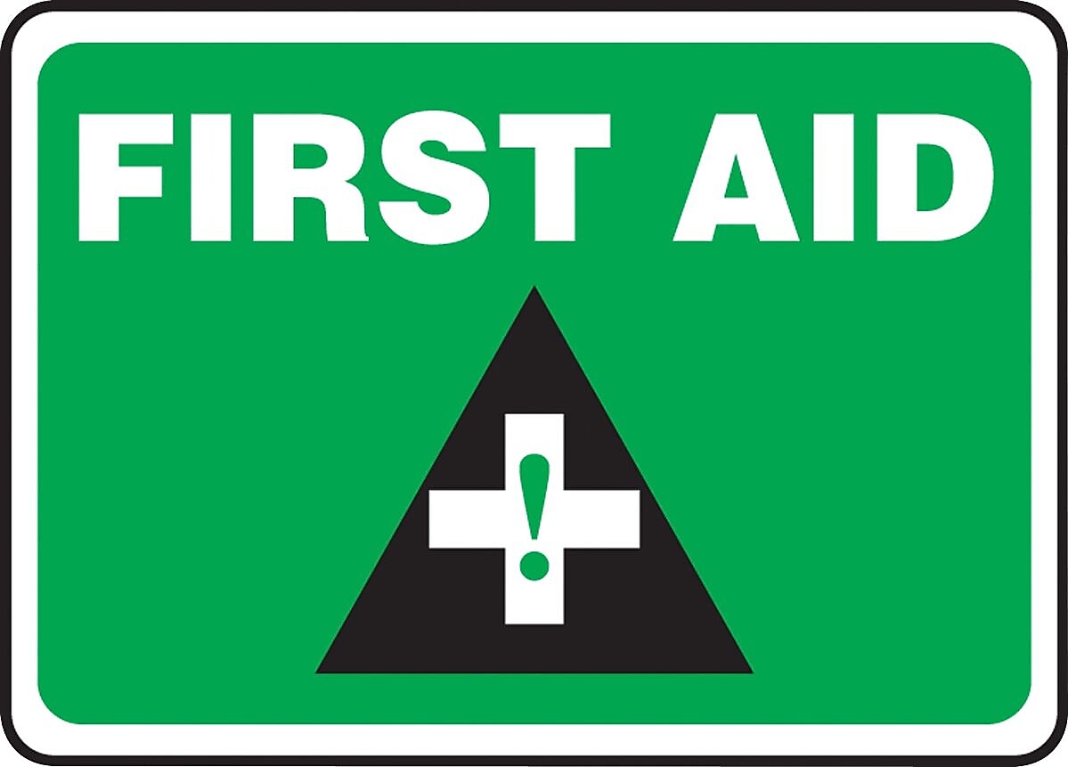 Accuform Safety Sign, FIRST AID, 10" x 14", Aluminum (MFSD957VA)