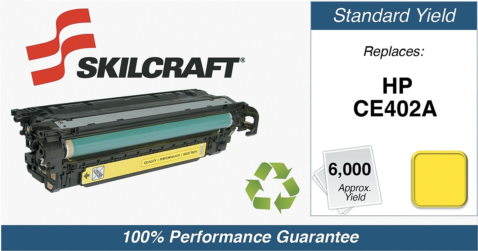 Skilcraft Remanufactured Yellow Standard Yield Toner Cartridge Replacement for HP 02A (CE402A)